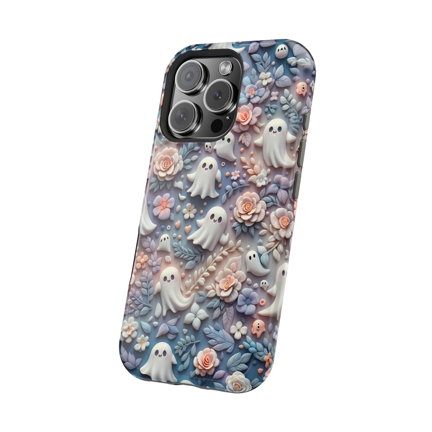 Cute MagSafe Ghosts Flowers Phone Case | Ethereal Clay Style | Autumn and Halloween Aesthetic | Tough Dual Layer Protection