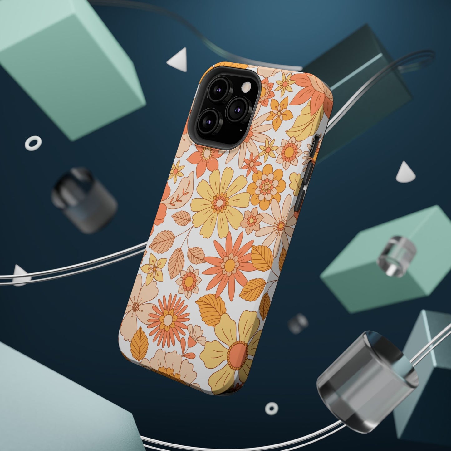 Vintage Floral Bloom MagSafe iPhone Case – Warm Orange & Yellow Retro Flower Design with Matte Finish