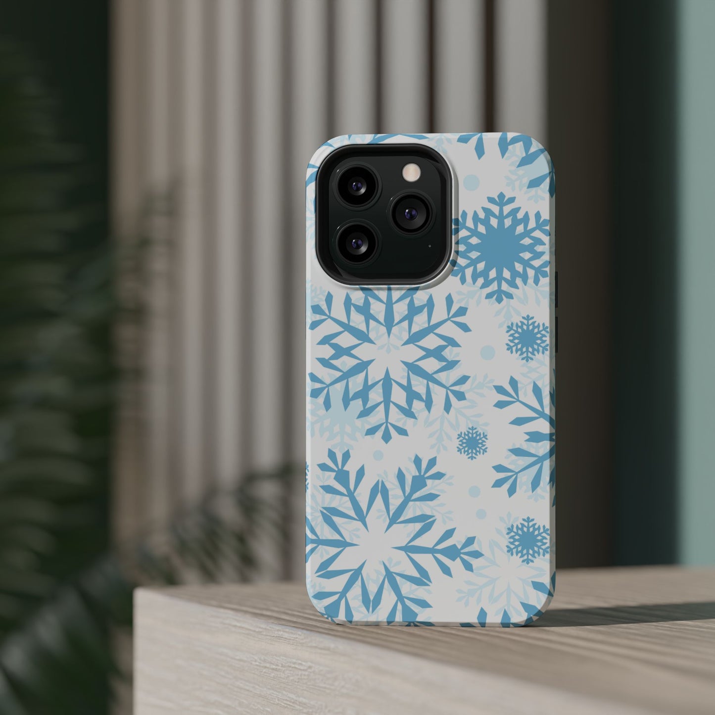 Frosty Blue Snowflakes MagSafe iPhone Case – Shockproof, Smooth Matte Finish, Dual-Layer Design