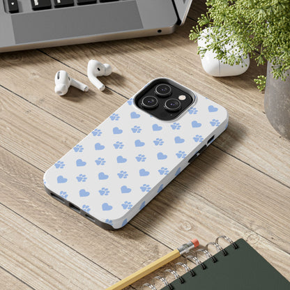 iPhone Case - Blue Paw Print & Heart Design