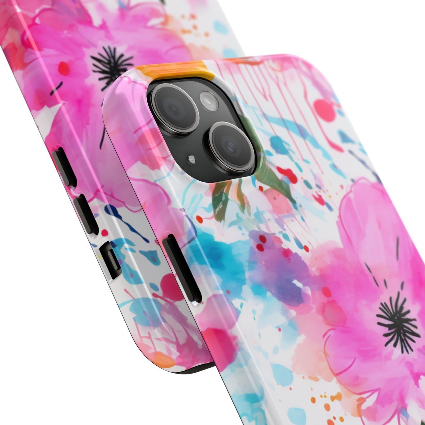 Color Splash Pink & Orange Watercolor Floral - iPhone Case