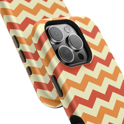 Warm Sunset Chevron – Orange, Red & Cream Geometric MagSafe iPhone Case