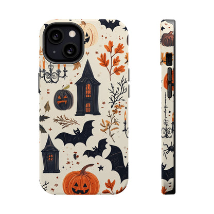 Haunted Halloween MagSafe iPhone Case – Haunted House, Bats, and Pumpkins Design