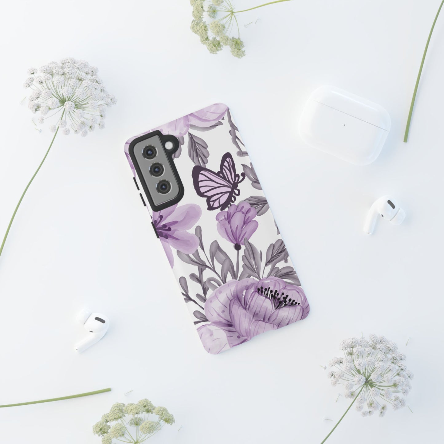 Lavender Bloom Butterfly Samsung Galaxy Case – Delicate Floral Design with Watercolor Details