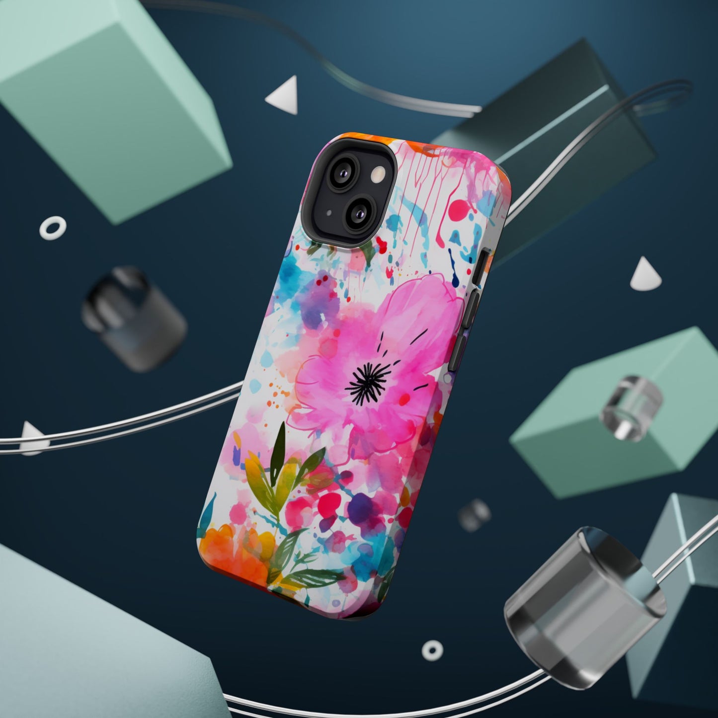 Color Splash Pink & Orange Watercolor Floral - MagSafe iPhone Case