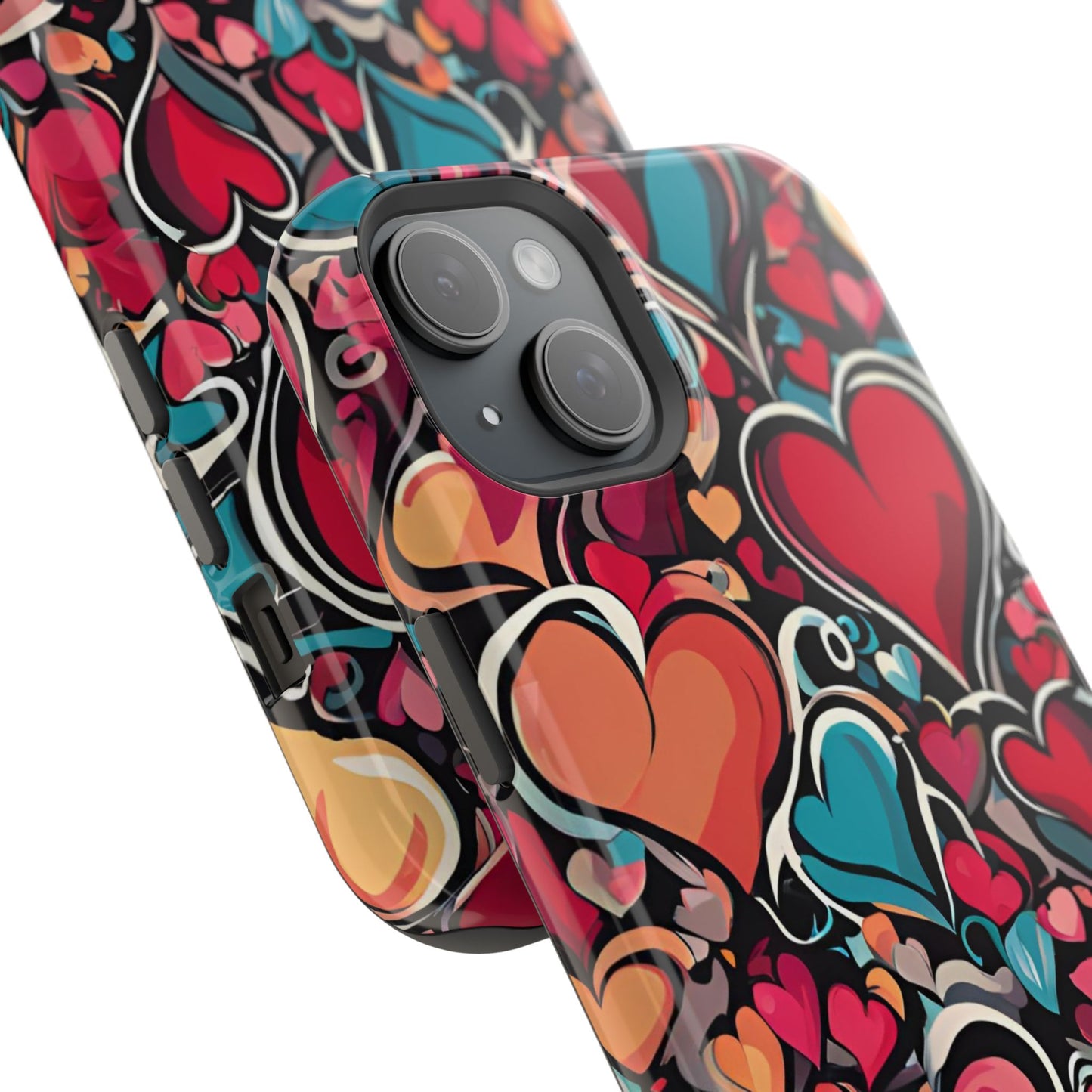 Vibrant Multicolor Heart Art – MagSafe-Compatible iPhone Case