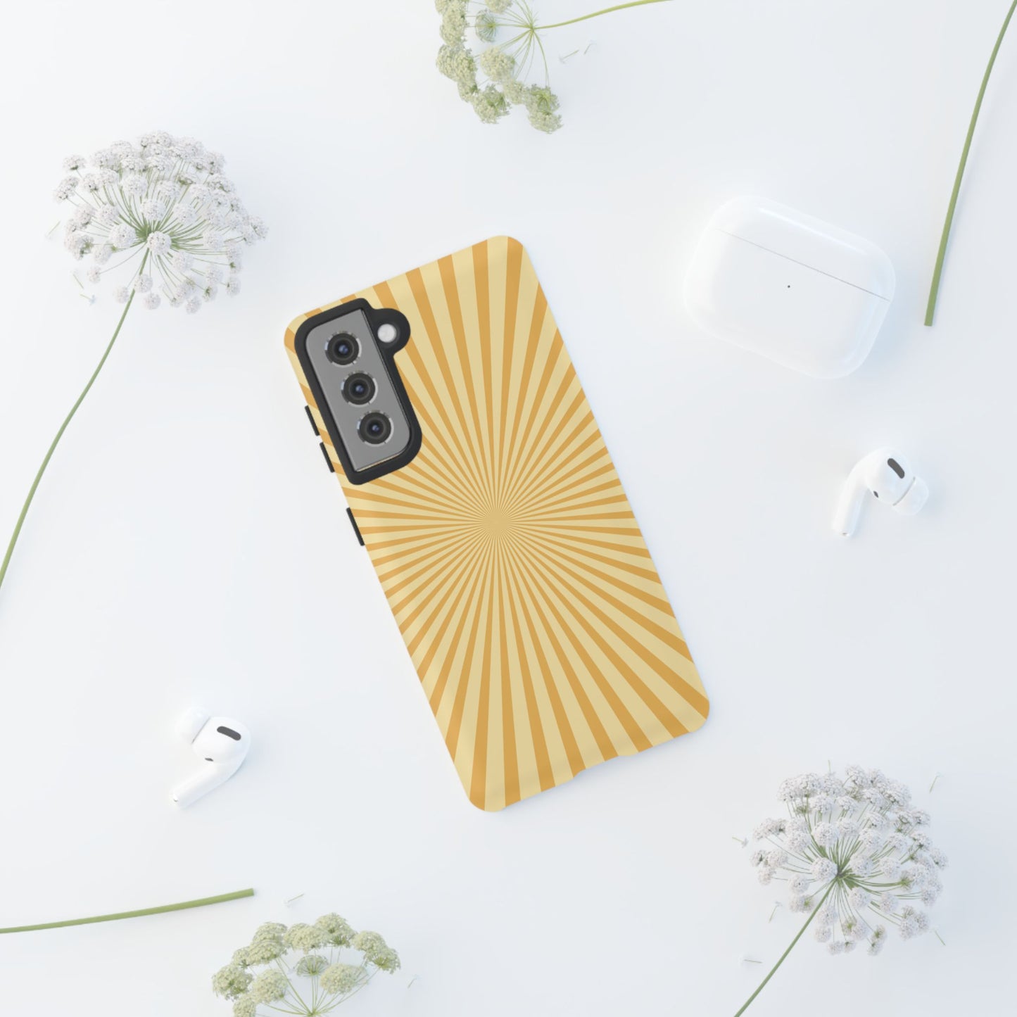 Golden Sunburst Samsung Galaxy Case – Retro Radiant Design with Dual-Layer Protection