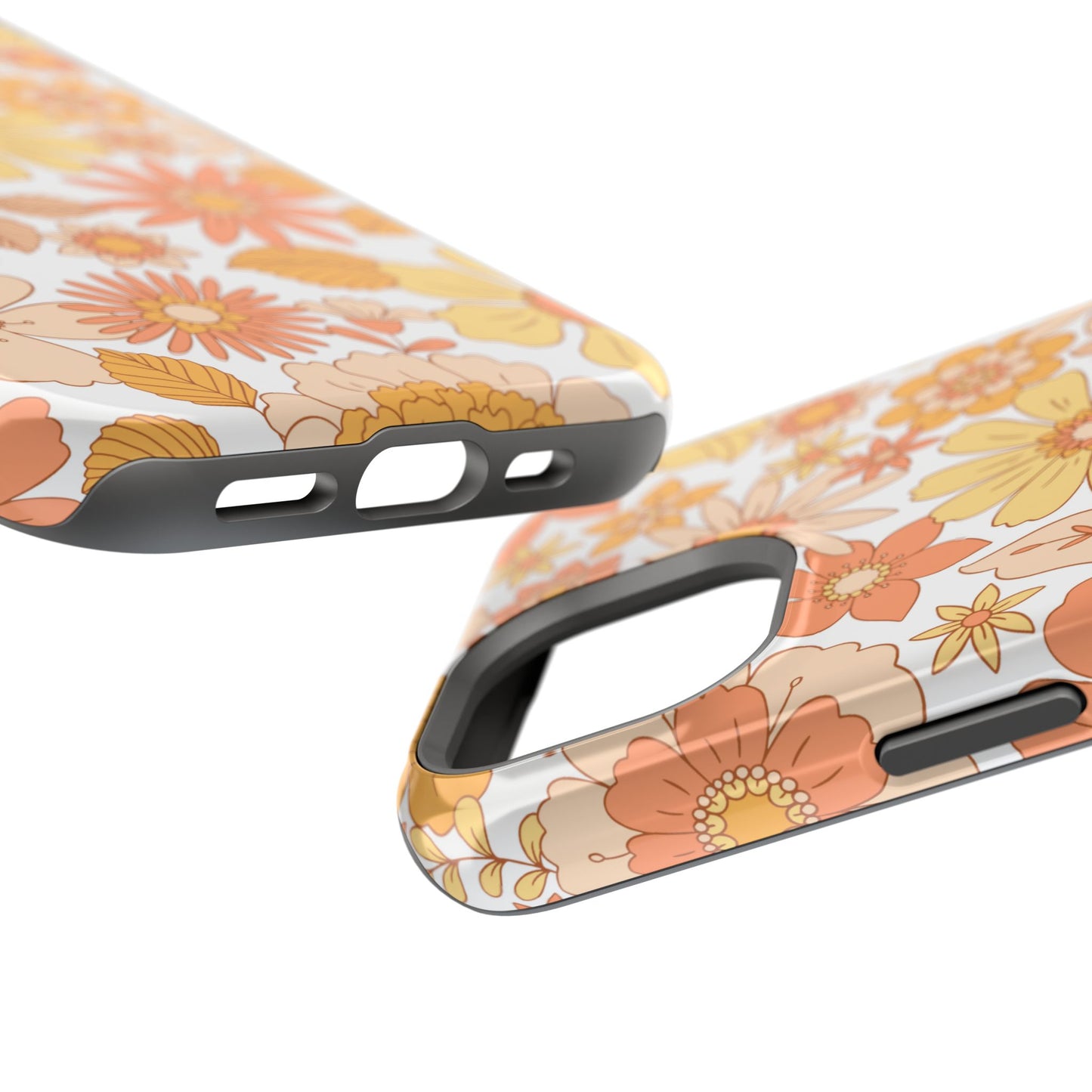 Vintage Floral Bloom MagSafe iPhone Case – Warm Orange & Yellow Retro Flower Design with Matte Finish