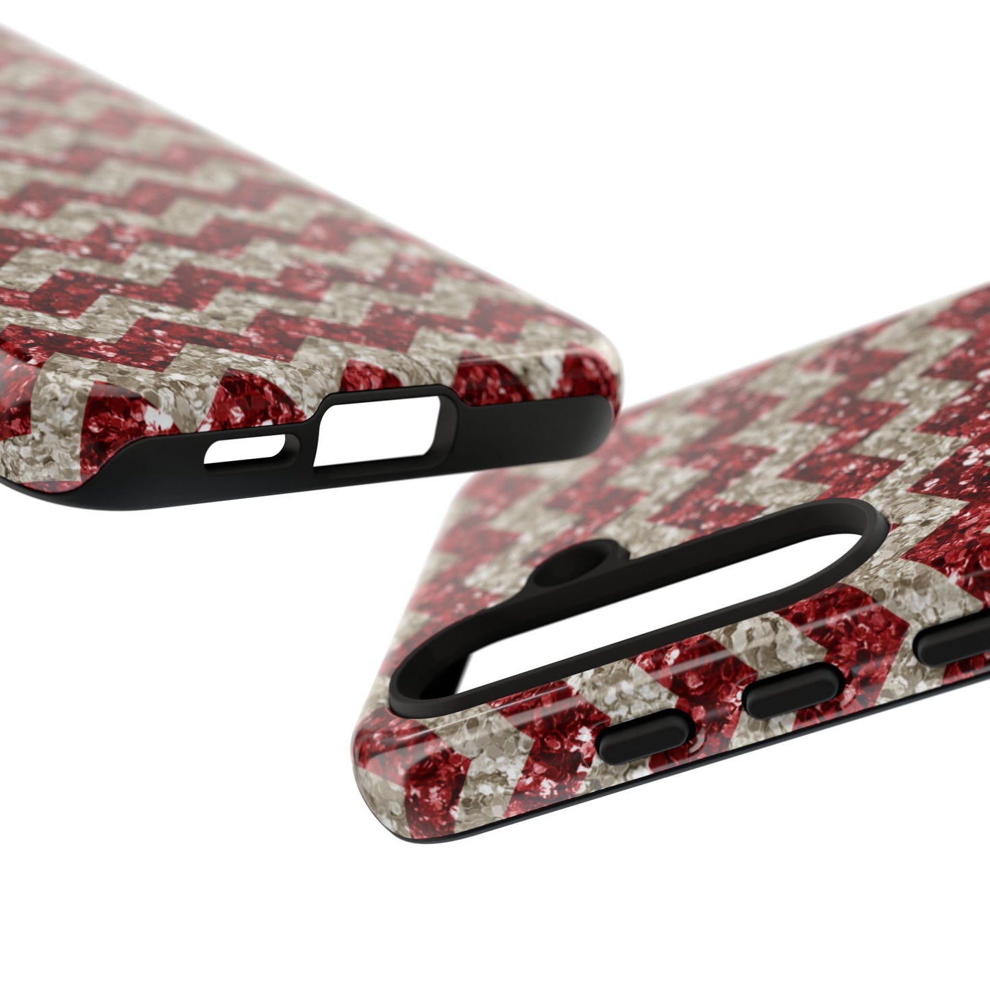 Sparkling Red & White Chevron – Glitter Illusion MagSafe iPhone Case