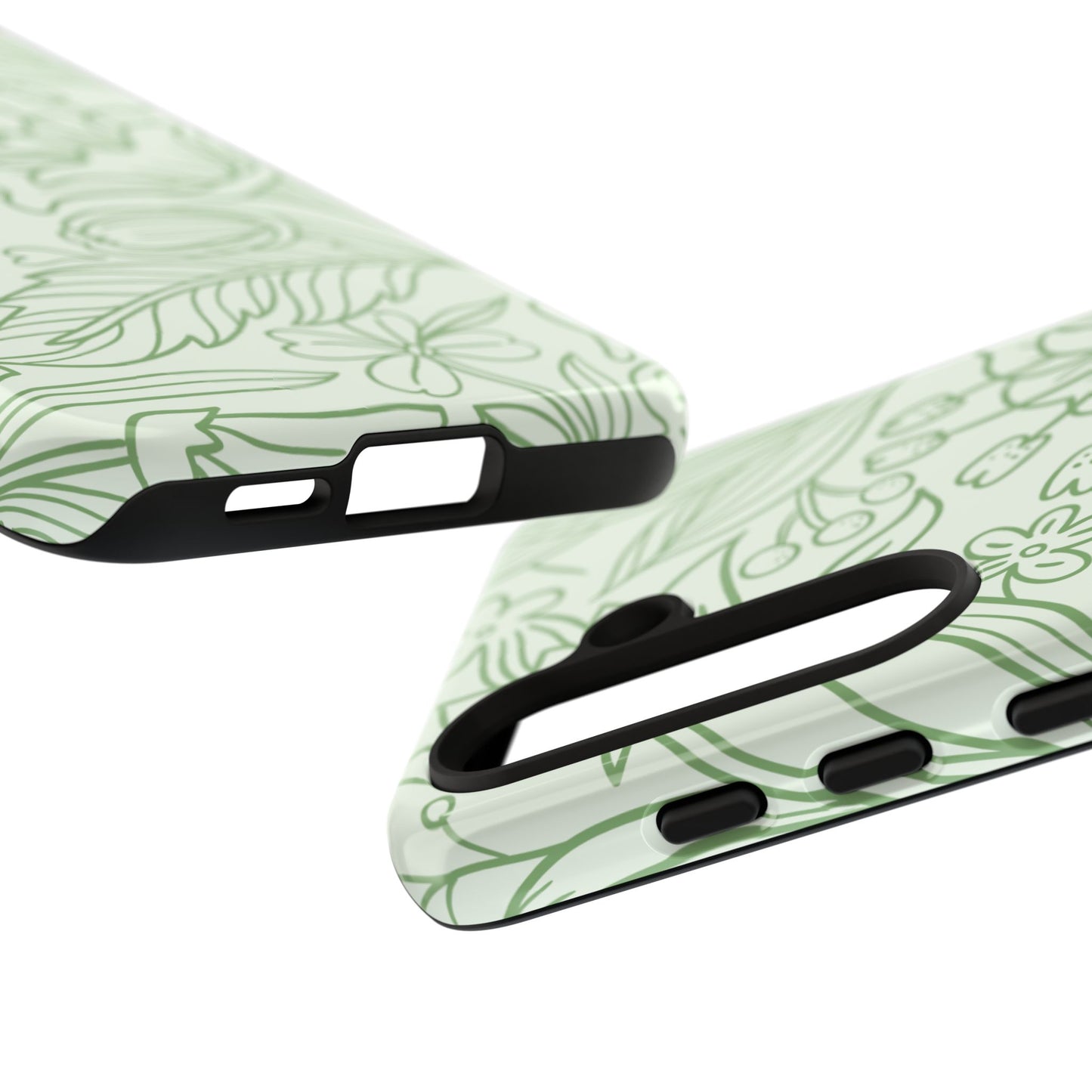 Sage Green Floral Line Art Tough Samsung Galaxy Case – Minimalist Botanical Design with Dual-Layer Protection