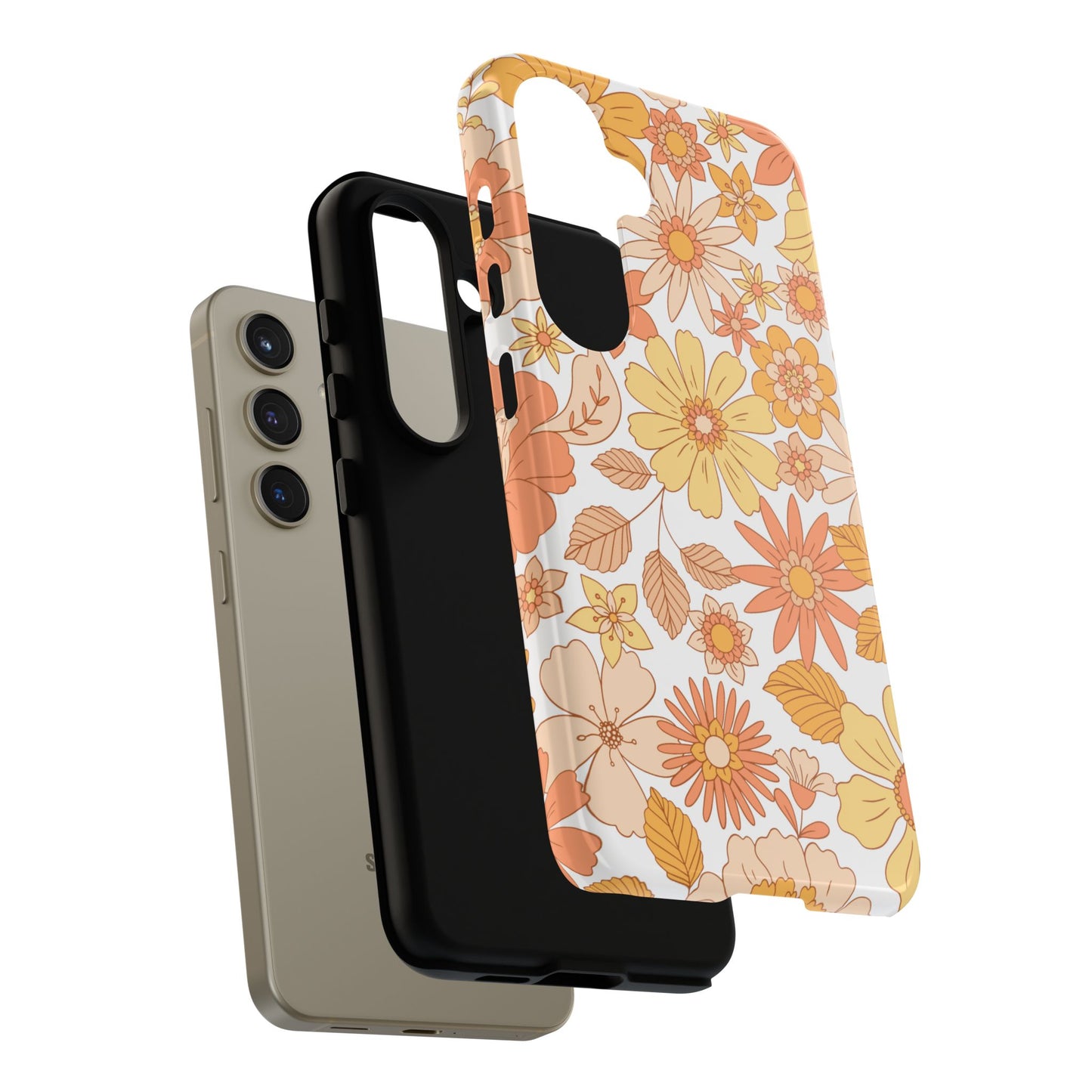 Vintage Floral Bloom Samsung Galaxy Case – Warm Orange & Yellow Retro Flower Design with Matte Finish