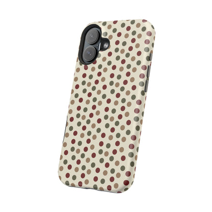 Festive Red & Green Polka Dots on Cream – MagSafe iPhone Case