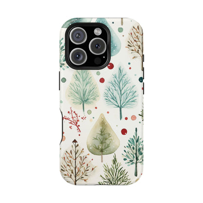 Watercolor Winter Trees MagSafe iPhone Case – Nature-Inspired, Holiday Theme Protective Cover