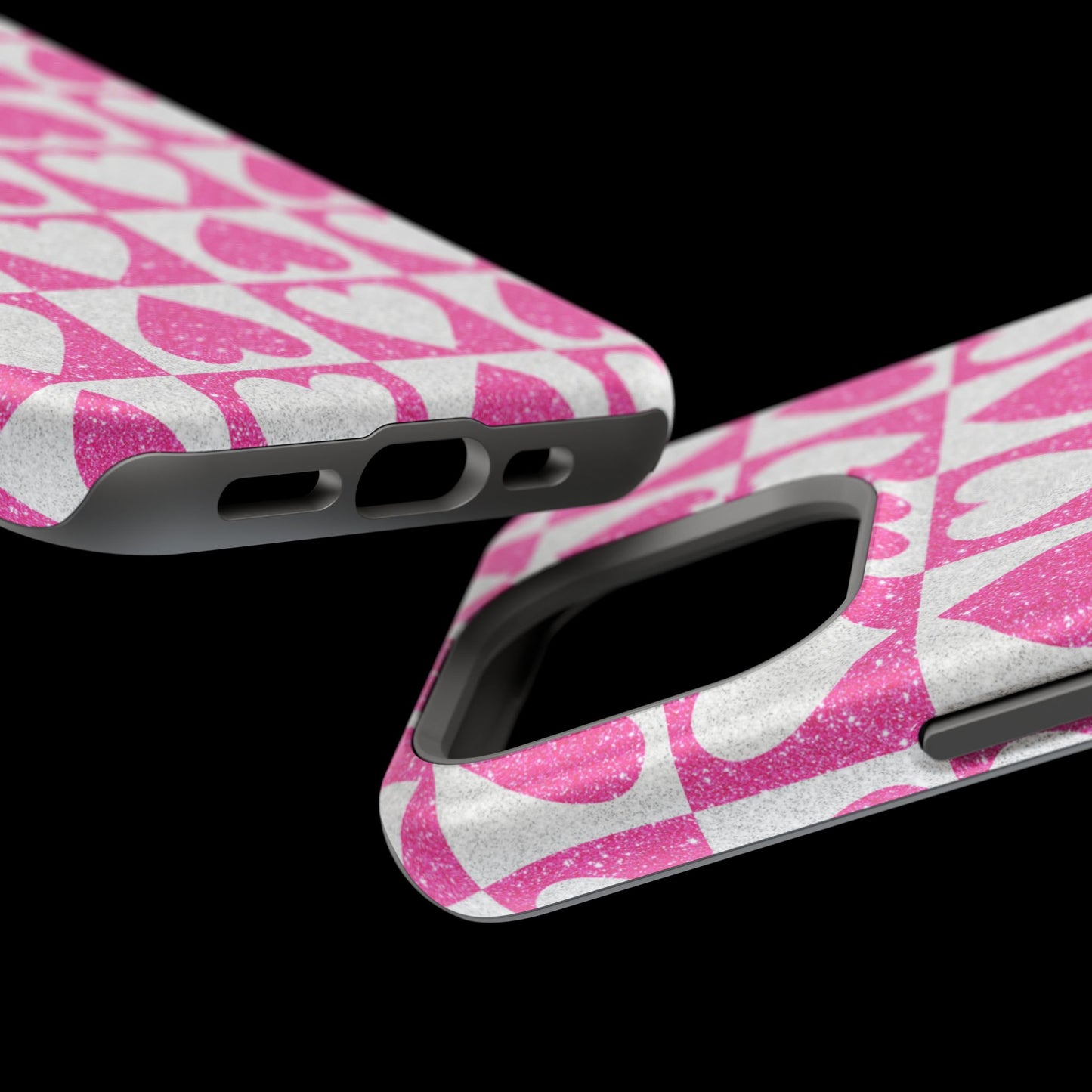 Pink Glitter Heart Checkered Pattern MagSafe Case