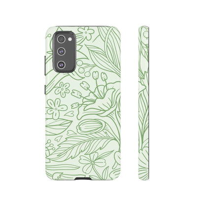 Sage Green Floral Line Art Tough Samsung Galaxy Case – Minimalist Botanical Design with Dual-Layer Protection