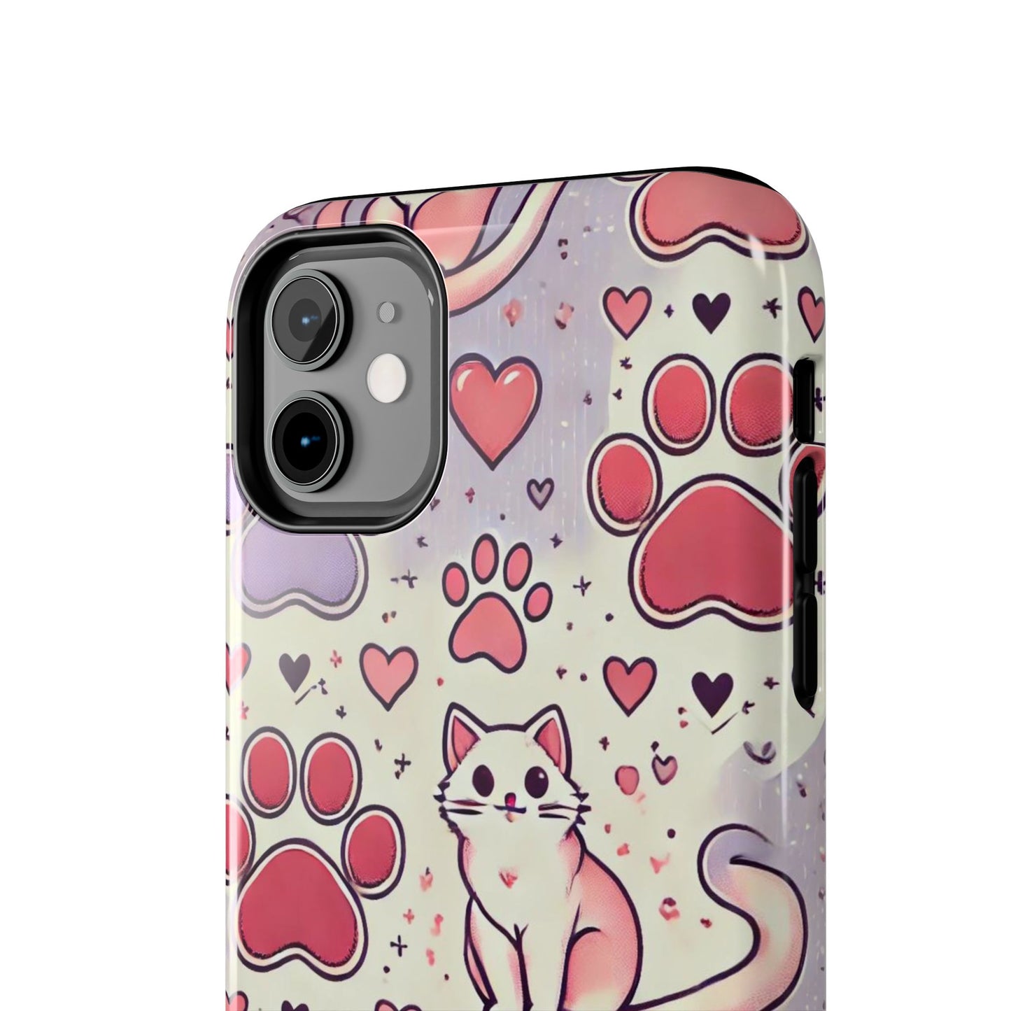 Cute Cat and Paw Print iPhone Case - Pet Lover’s Protective Cover