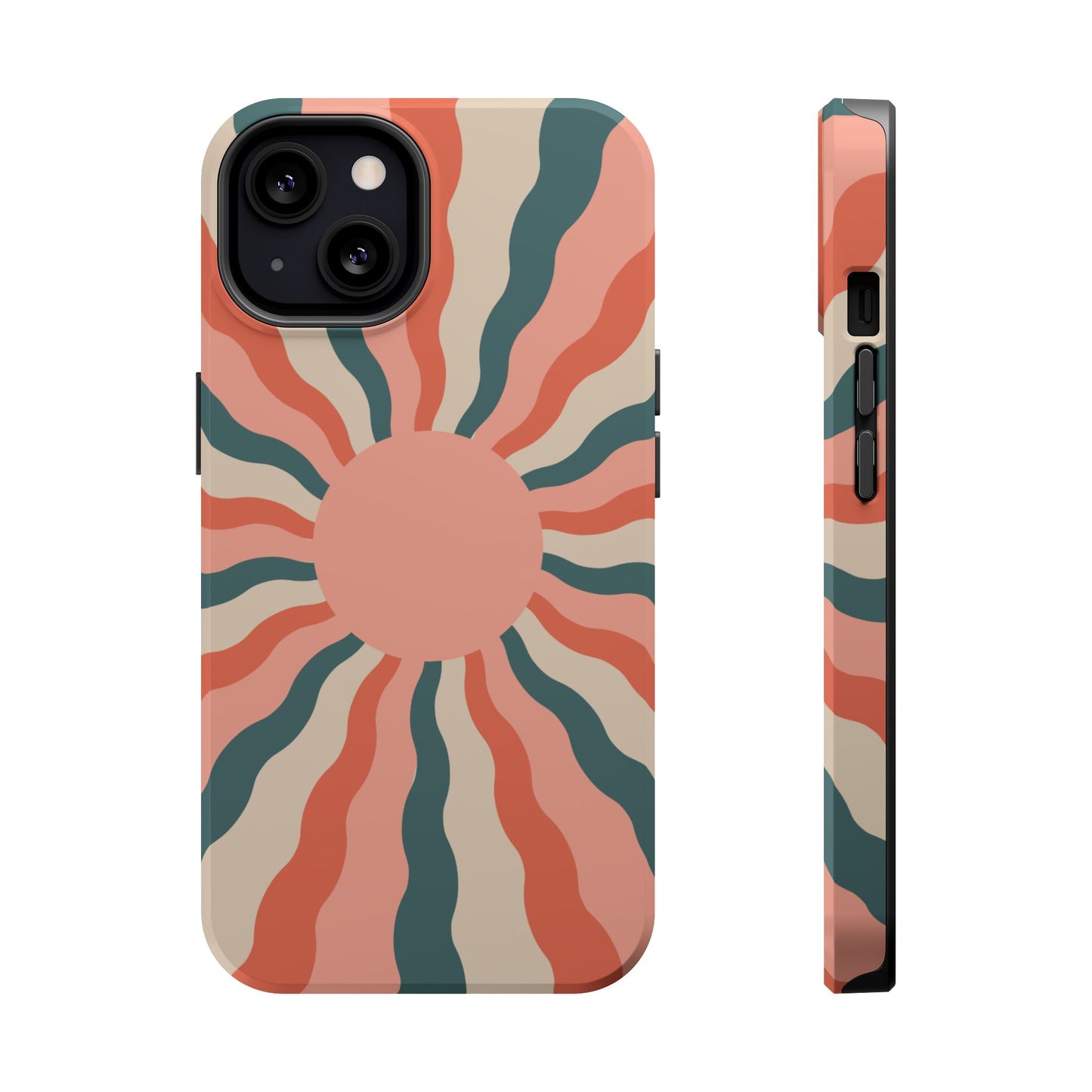 Retro Sunburst MagSafe iPhone Case – Bold 70s-Inspired Waves in Coral, Teal, and Cream