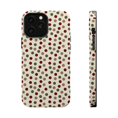 Festive Red & Green Polka Dots on Cream – MagSafe iPhone Case