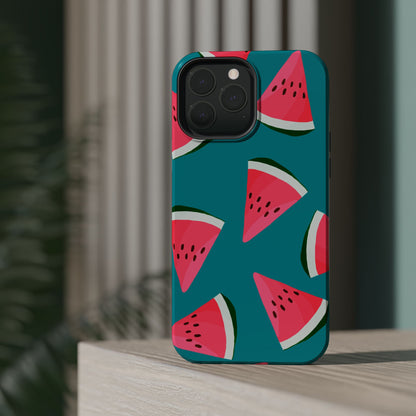 Watermelon Bliss MagSafe iPhone Case – Vibrant Summer Fruit Design on Teal Background