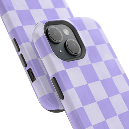 Lavender Checkerboard MagSafe iPhone Case – Shockproof, Smooth Matte Finish, Dual-Layer Design