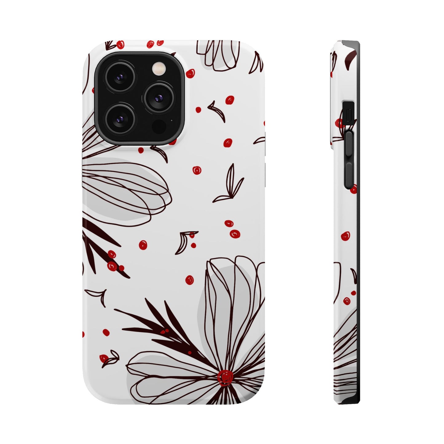 Minimalist Line Art Floral Tough MagSafe iPhone Case – Bold Red and Black Design, Shockproof Protection