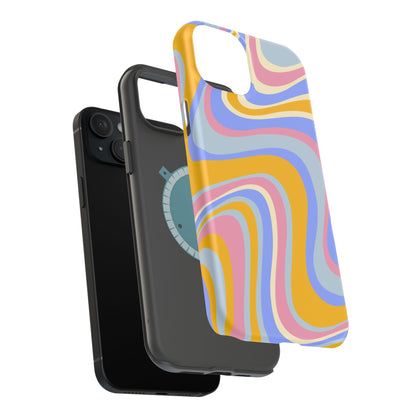 Groovy Pastel Waves MagSafe iPhone Case – 70s-Inspired Design with Dual-Layer Protection