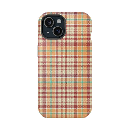 Retro Chic Plaid MagSafe iPhone Case in Red, Orange, Green & Cream – Vintage Design Meets Modern Tech