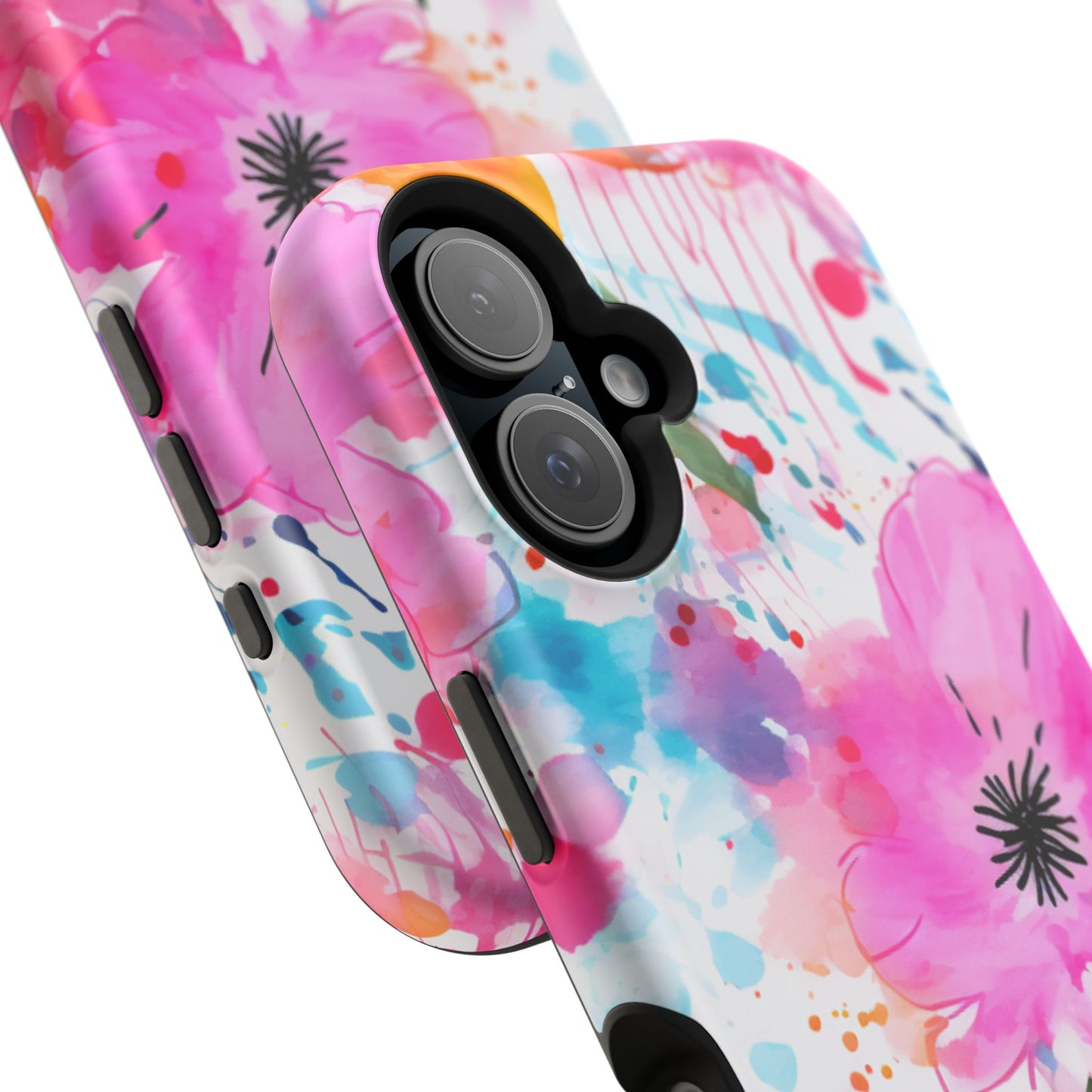 Color Splash Pink & Orange Watercolor Floral - MagSafe iPhone Case