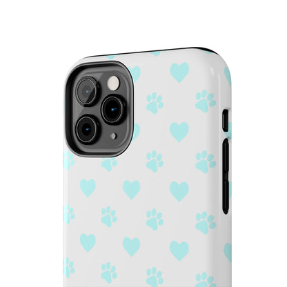 iPhone Case - Aqua Paw Print & Heart Design