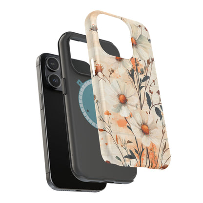 Pastel Orange Floral MagSafe iPhone Case - Elegant Plaid Protective Cover