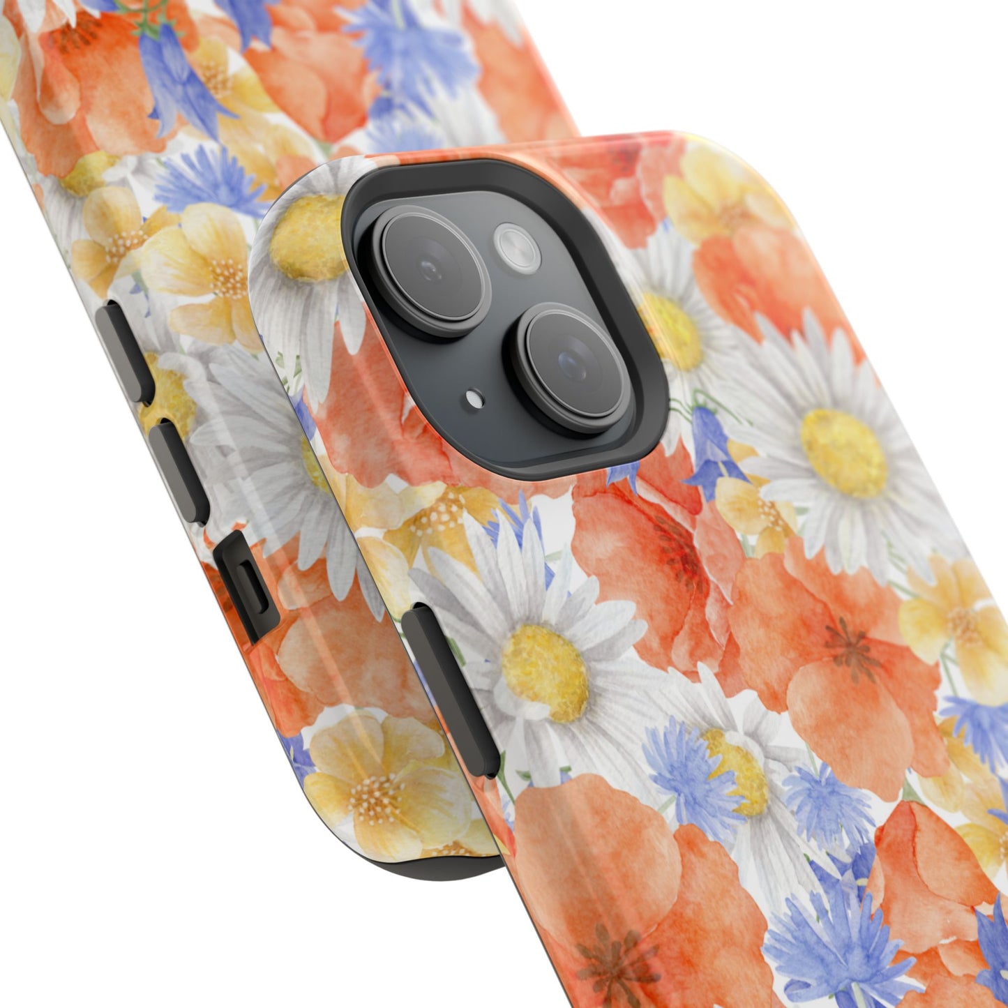 Watercolor Wildflower Pattern MagSafe iPhone Case – Durable Matte Finish with Daisy, Poppy & Cornflower Design