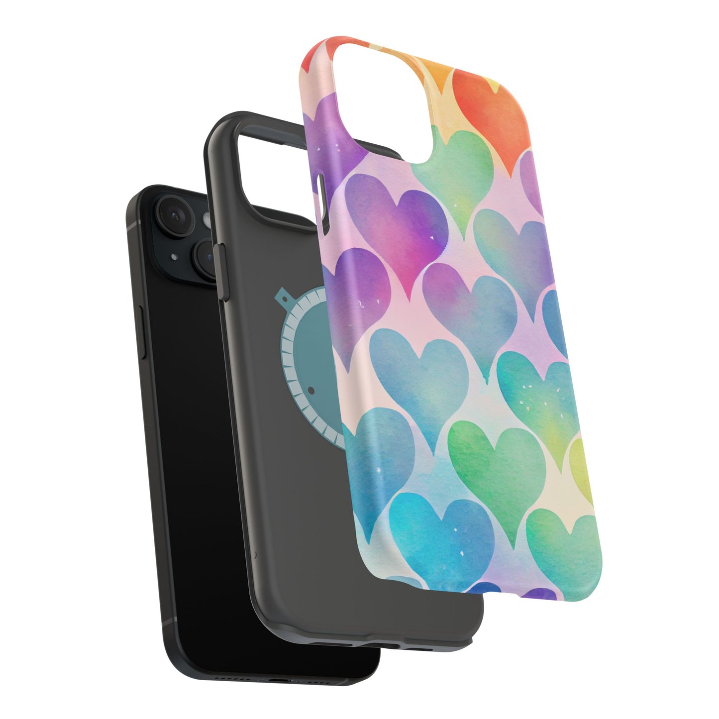 Rainbow Hearts Watercolor iPhone Case – Slim Design, Glossy Finish