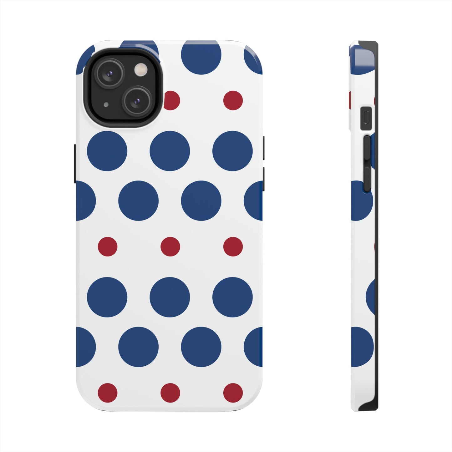 Bold Navy & Red Polka Dot Pattern – iPhone Case