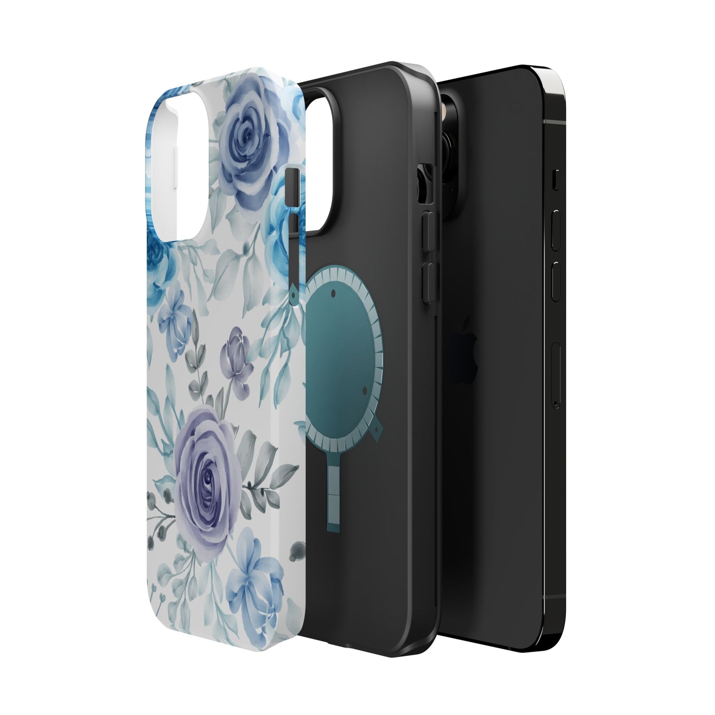 Elegant Blue & Violet Roses MagSafe Case – Artistic Floral Protection with Magnetic Charging Compatibility