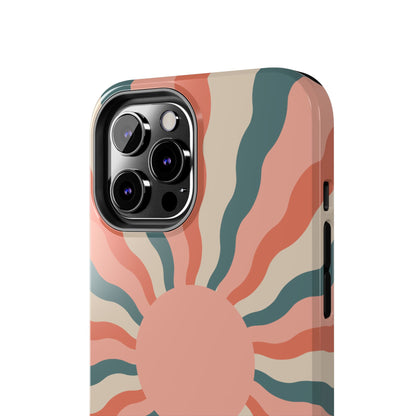 Retro Sunburst iPhone Case – Bold 70s-Inspired Waves in Coral, Teal, and Cream