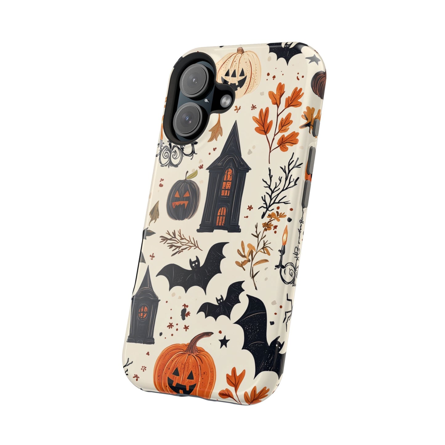 Haunted Halloween MagSafe iPhone Case – Haunted House, Bats, and Pumpkins Design