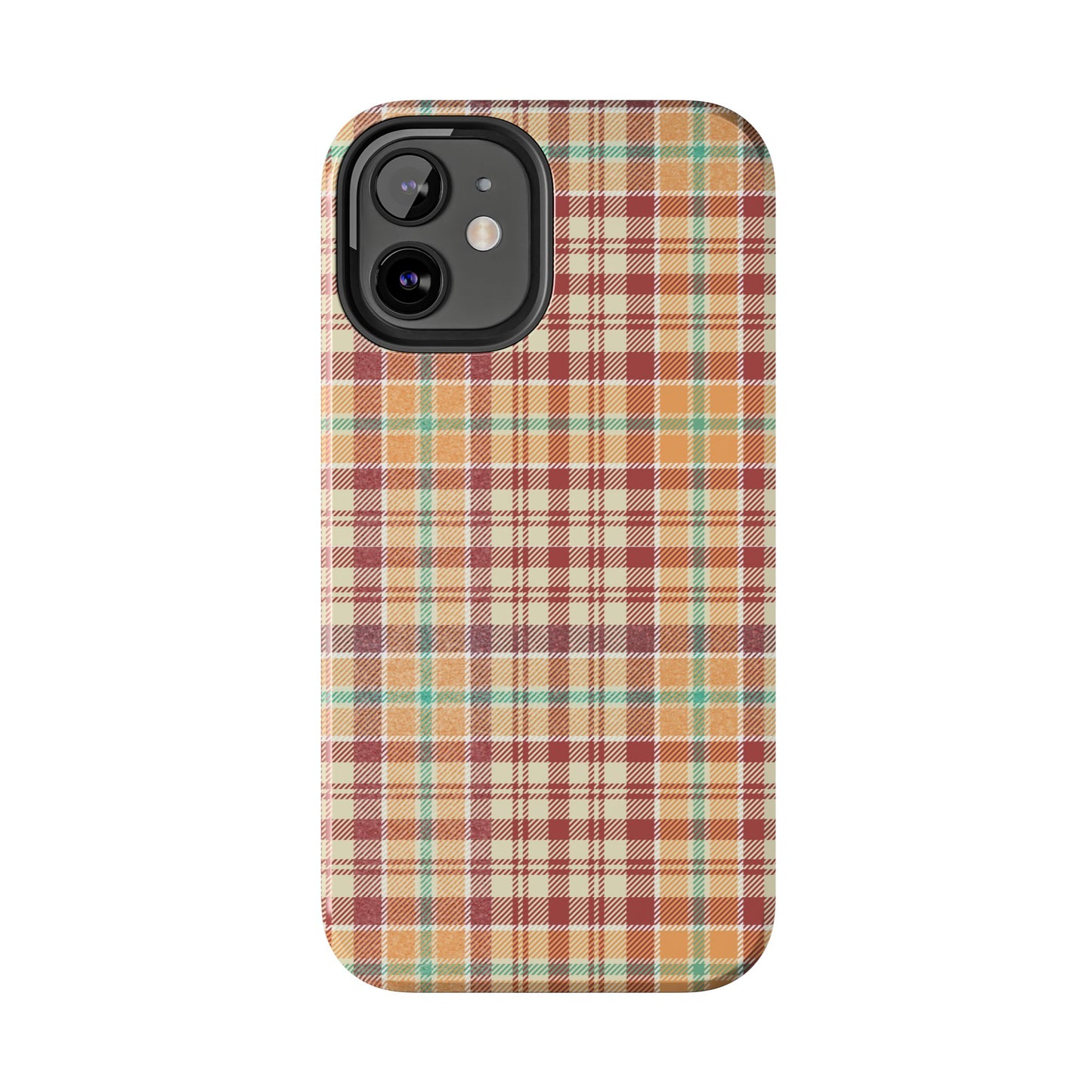 Retro Chic Plaid iPhone Case in Red, Orange, Green & Cream – Classic Vintage Style