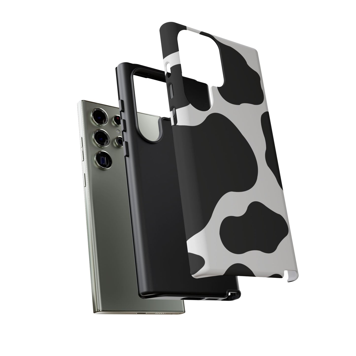 Chic Cow Print Tough Samsung Galaxy Case – Trendy Monochrome Animal Pattern with Dual-Layer Protection