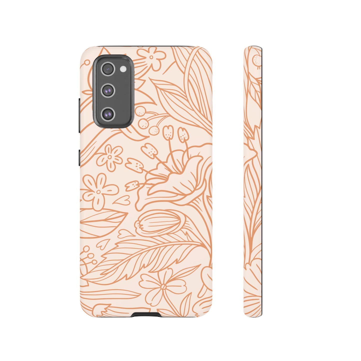 Soft Terracotta Floral Line Art Tough Samsung Galaxy Case – Minimalist Botanical Design with Dual-Layer Protection