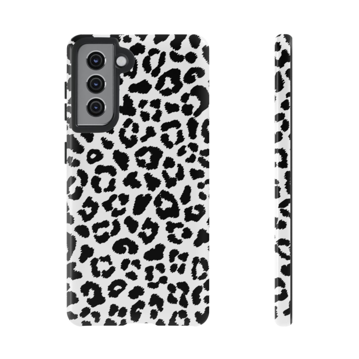 Monochrome Leopard Print Tough Samsung Galaxy Case – Classic Black and White Design with Dual-Layer Protection