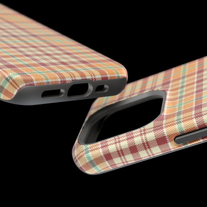 Retro Chic Plaid MagSafe iPhone Case in Red, Orange, Green & Cream – Vintage Design Meets Modern Tech