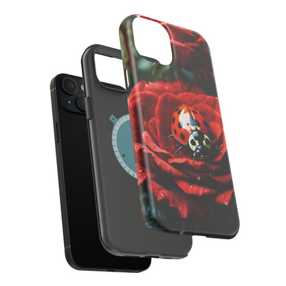 Elegant Rose & Ladybug Charm - MagSafe iPhone Case