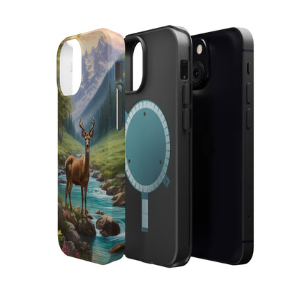 Alpine Serenity – Stag in Mountain Bliss MagSafe iPhone Cases