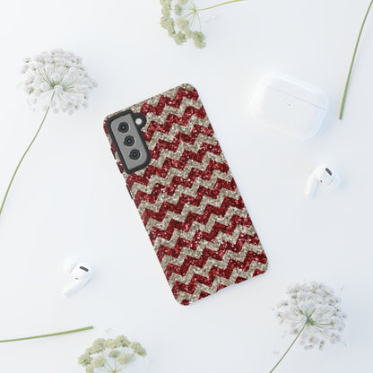 Sparkling Red & White Chevron – Glitter Illusion MagSafe iPhone Case