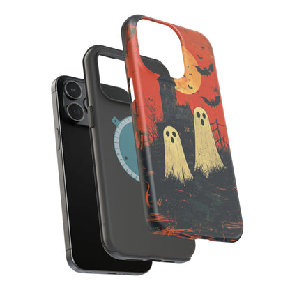 Haunted House & Ghosts MagSafe iPhone Case – Spooky Halloween Full Moon Design