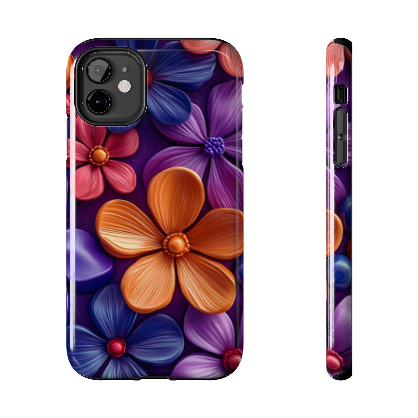 Bold Floral 3D iPhone Case – Vivid Purple and Orange Flower Design, Shock - Resistant - BOGO Cases