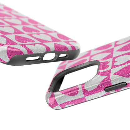 Pink Glitter Heart Checkered Pattern MagSafe Case