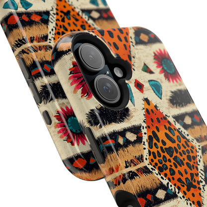 Wild Boho Leopard Print & Floral Tough MagSafe iPhone Case – Eclectic Tribal Design, Dual-Layer Protection