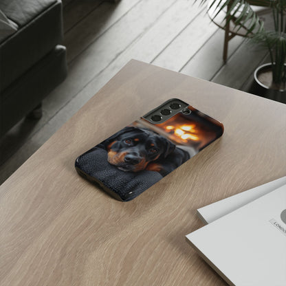 Warm Rottweiler by the Fireplace Samsung Galaxy Case – Rustic Charm for Dog Lovers