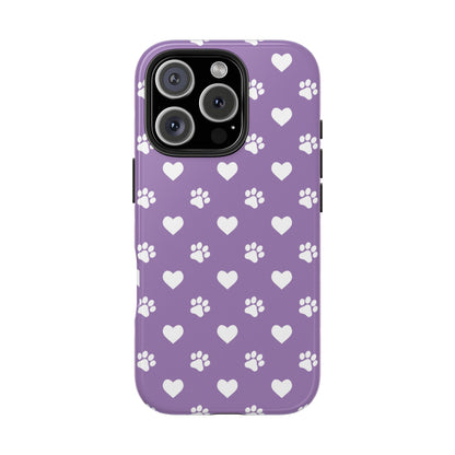 Lavender Paw Prints & Hearts Design - Adorable Pet Lover iPhone Case